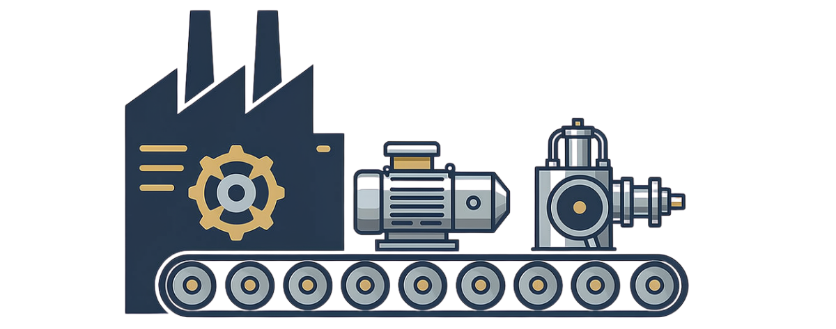 Industrial Manufacturing Process Systems Manufacturing industry icon depicting industrial machinery, mechanical components, and interconnected production systems