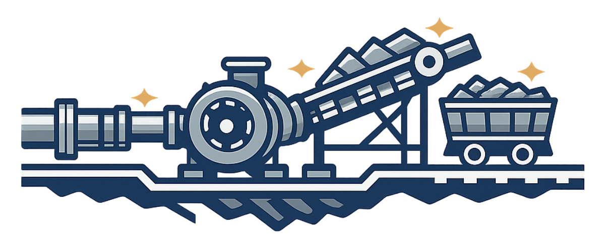 Mining Pump and Fluid Handling Systems Industrial mining operations icon showing slurry pumps, piping, and material handling systems used in dewatering and process water applications