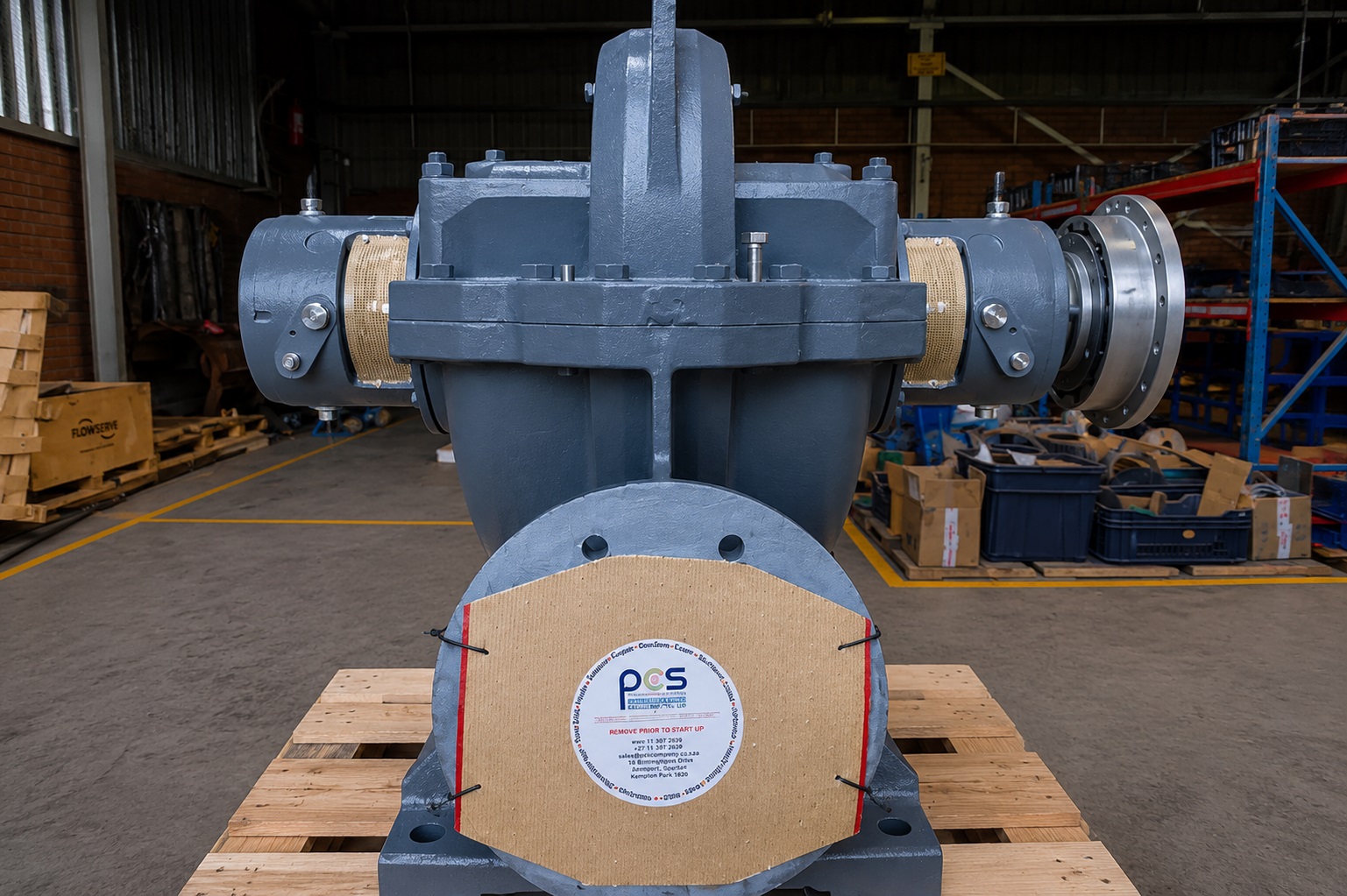 Repaired industrial pump prepared in a PCS workshop for return-to-service support in South Africa