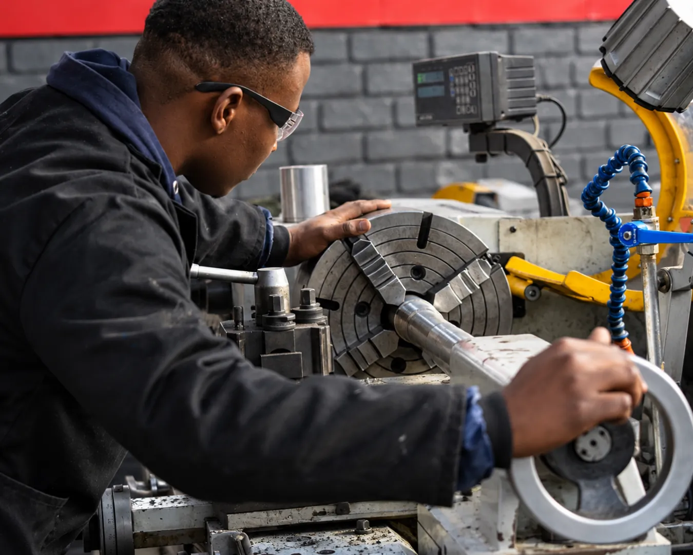 PCS technician carrying out machining work as part of an industrial pump repair process.