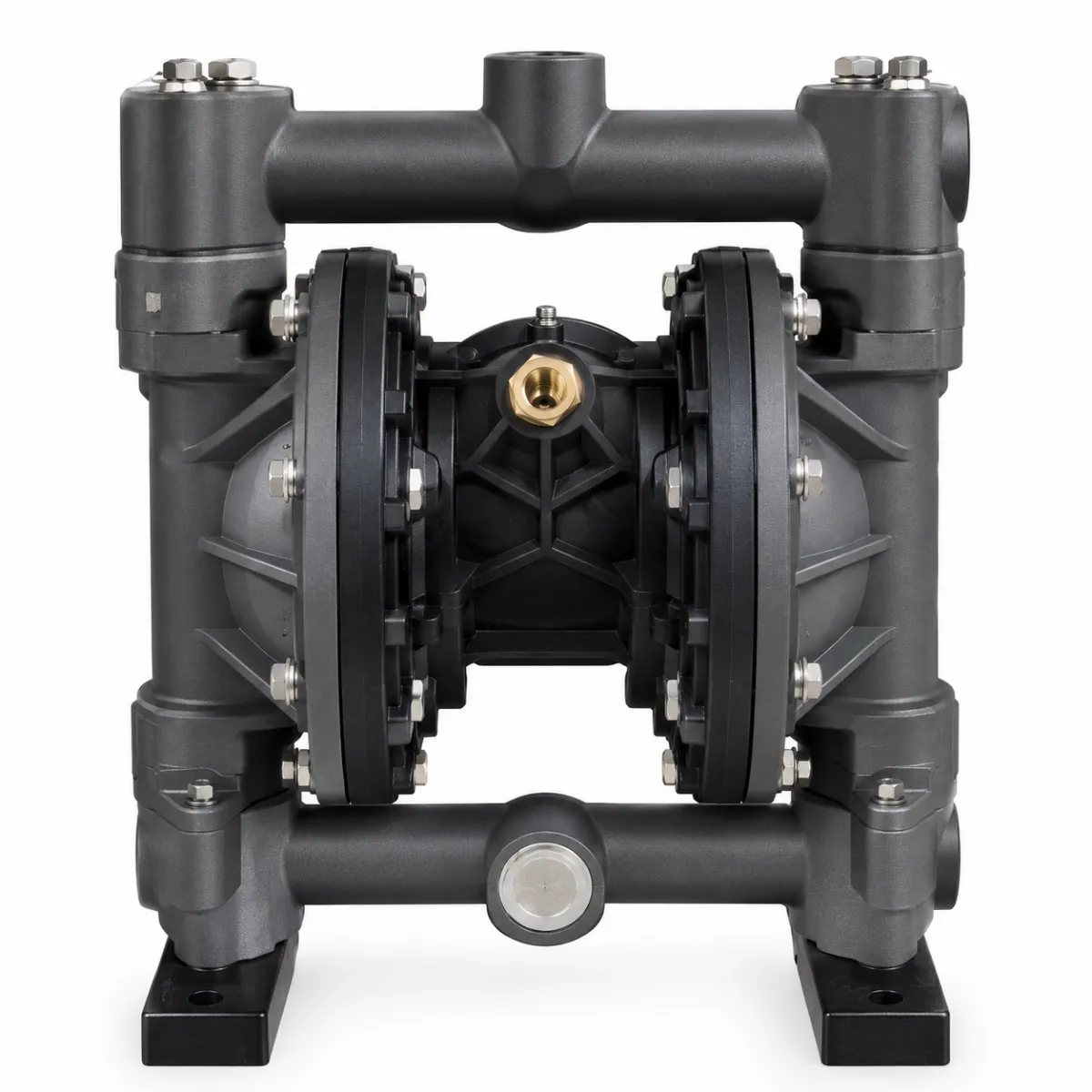 Dark-grey Titan air-operated double diaphragm pump with black diaphragm housings